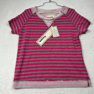 Claeson Shirt Women Medium Pink Gray Striped Short Sleeve‎ M New